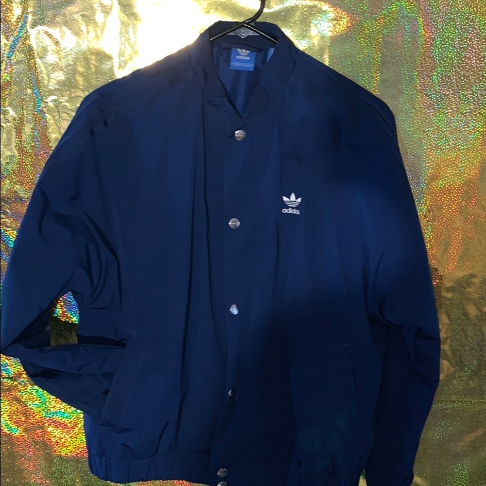 Navy blue adidas jacket worn